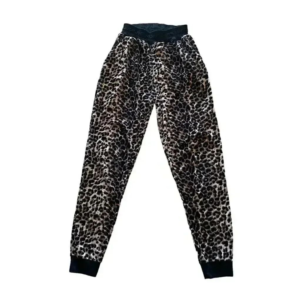 Always Women’s Trendy Cheetah Print Brown Black Cozy Jogger Pants SZ S # 1048